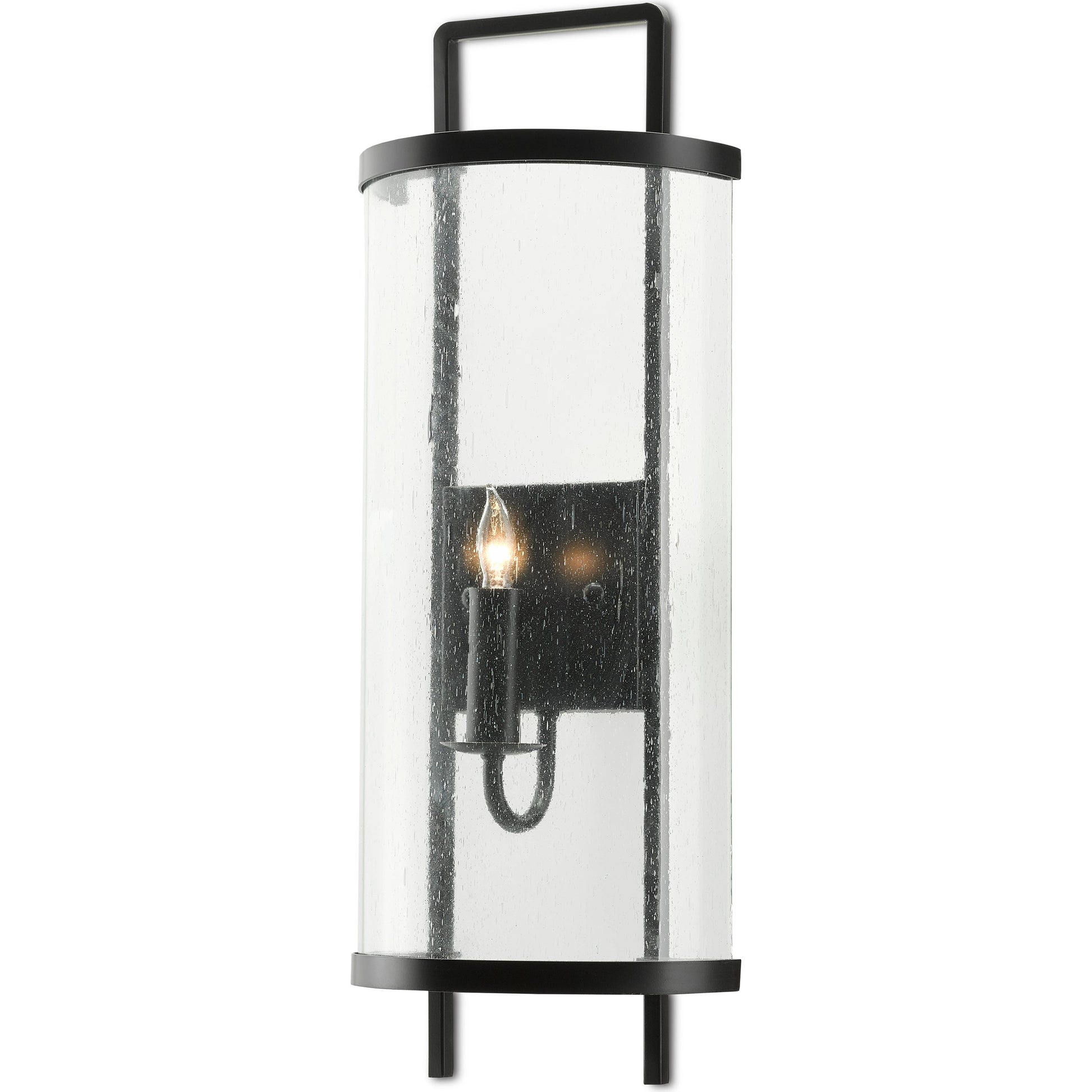 Breakspear Wall Sconce by Currey and Company in antique black. Made from metal, seeded glass in a transitional style.
