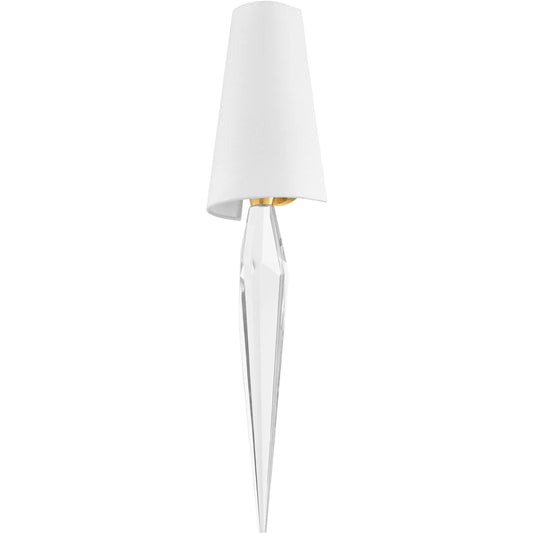 Alps Wall Sconce by Corbett in vintage polished brass. Made from crystal in a unique style.