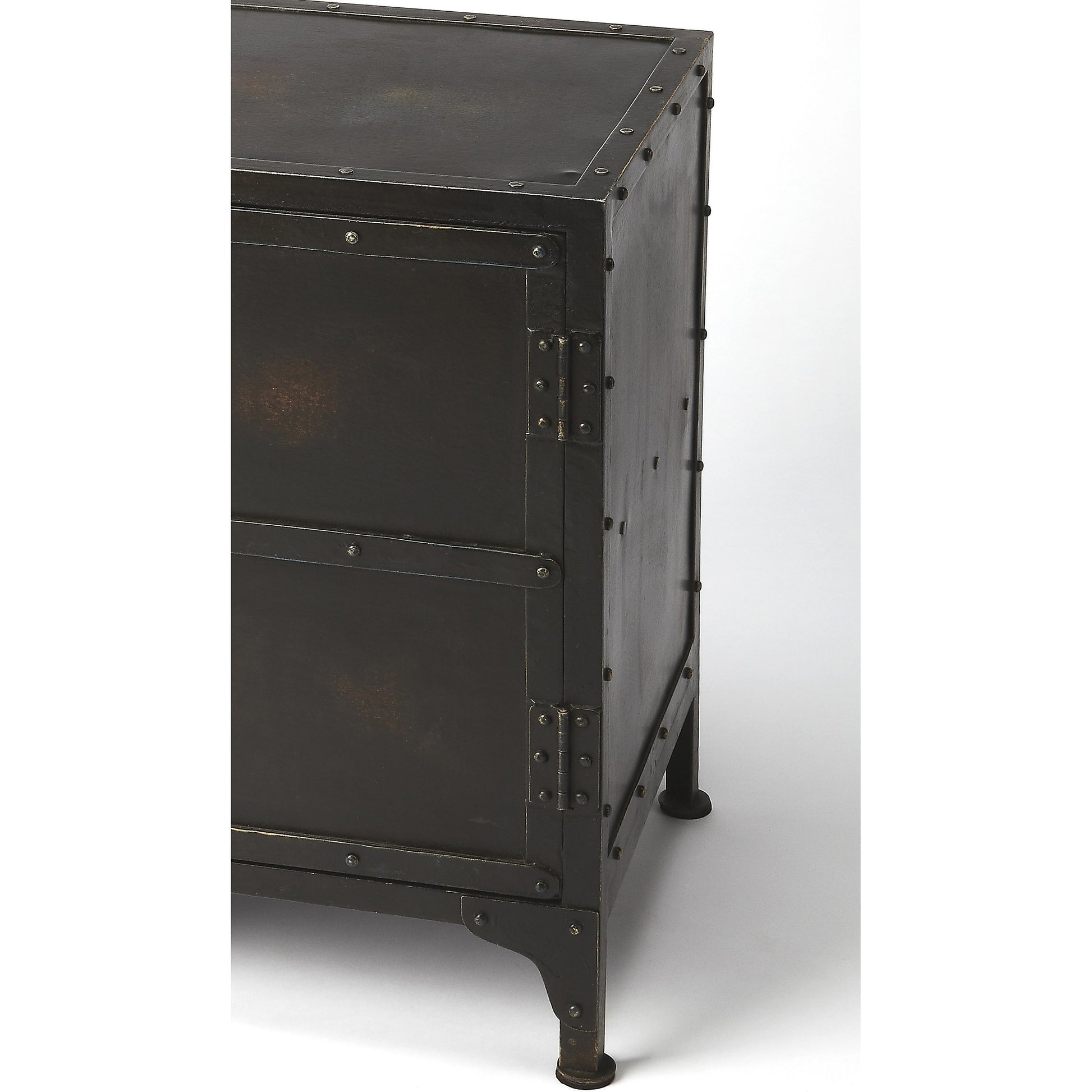 Owen Industrial Side Chest by Butler Specialty Company in black and industrial chic. Made from iron in a modern style.