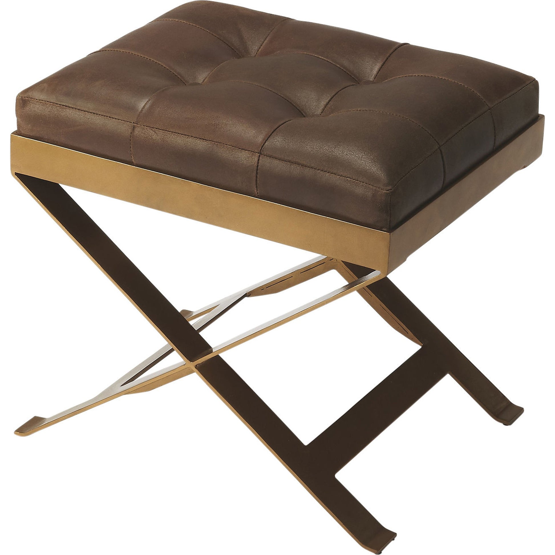 Rodrigo Stool by Butler Specialty Company in medium brown and butler loft. Made from iron, leather in a modern style.