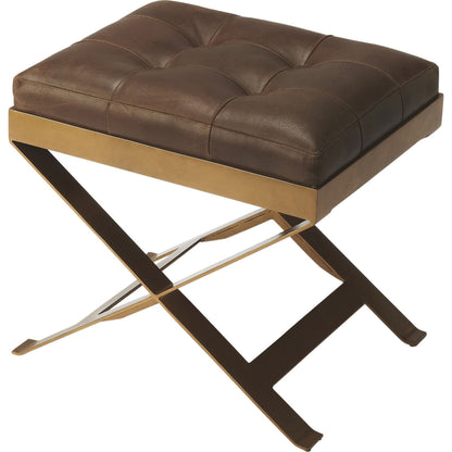 Rodrigo Stool by Butler Specialty Company in medium brown and butler loft. Made from iron, leather in a modern style.