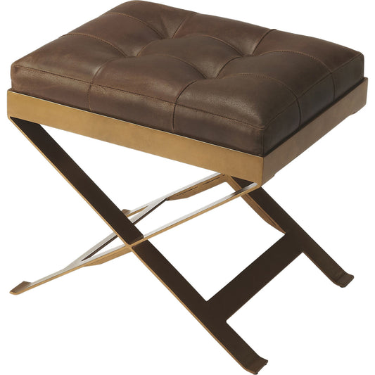 Rodrigo Stool by Butler Specialty Company in medium brown and butler loft. Made from iron, leather in a modern style.