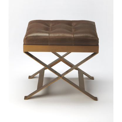Rodrigo Stool by Butler Specialty Company in medium brown and butler loft. Made from iron, leather in a modern style.
