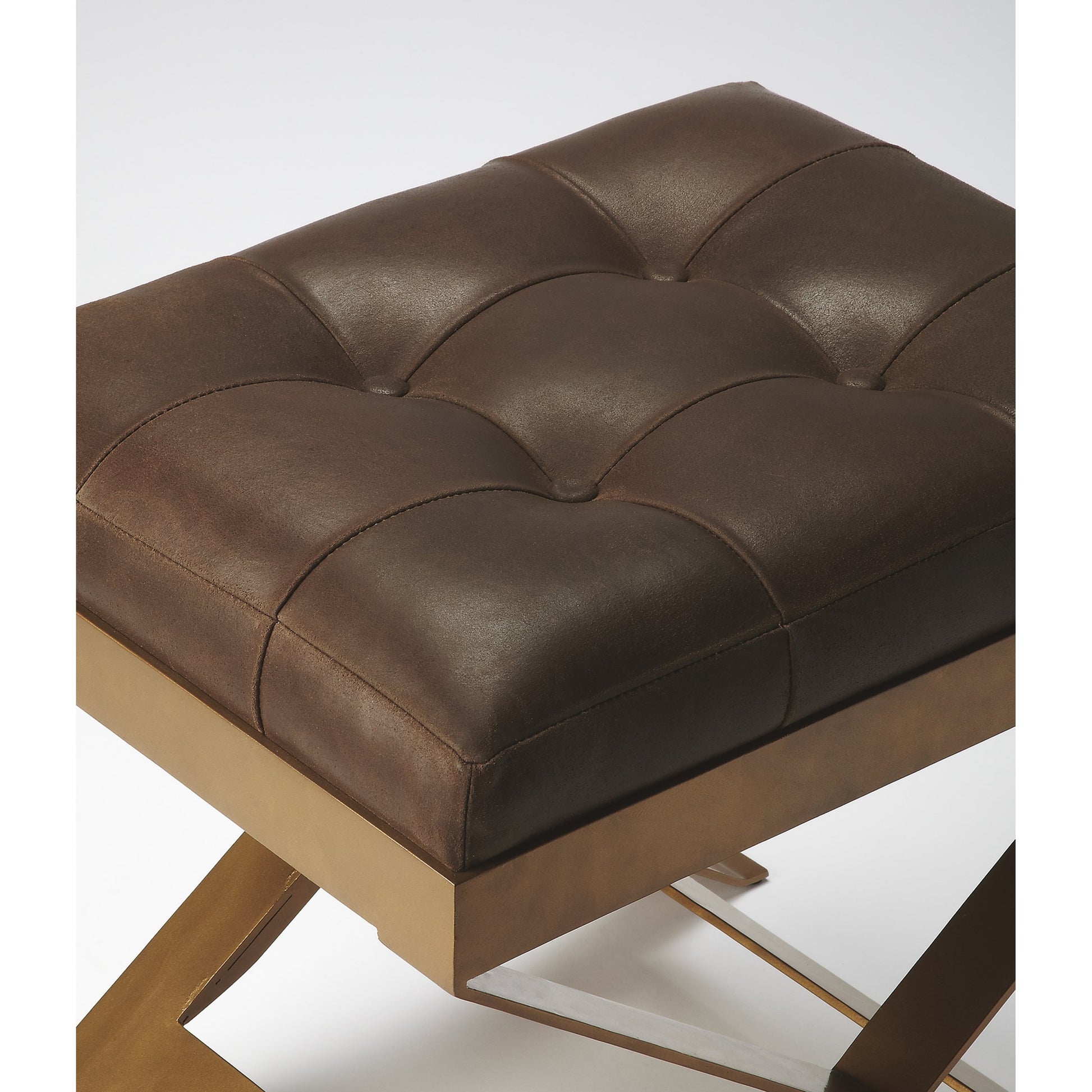 Rodrigo Stool by Butler Specialty Company in medium brown and butler loft. Made from iron, leather in a modern style.