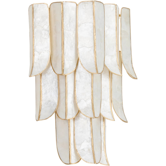 Cartagena Wall Sconce by Corbett in vintage gold leaf. Made from iron in a unique style.