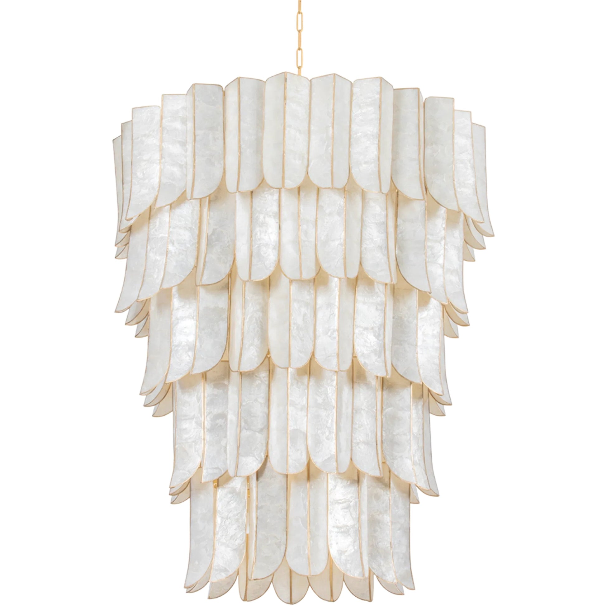 Cartagena Chandelier by Corbett in vintage gold leaf. Made from iron in a traditional style.