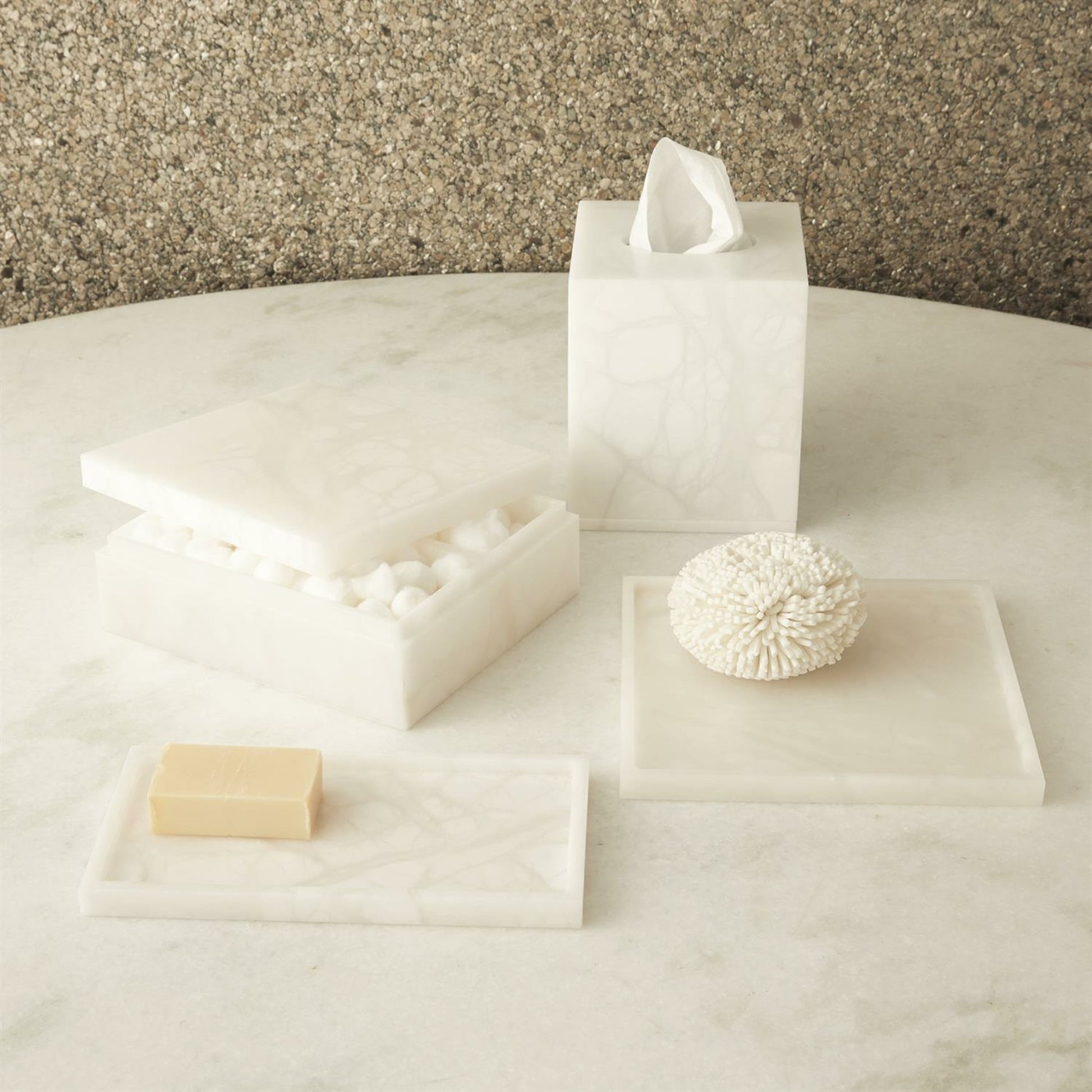 Alabaster Rectangular Plateau by Global Views. Made from alabaster in a modern style.