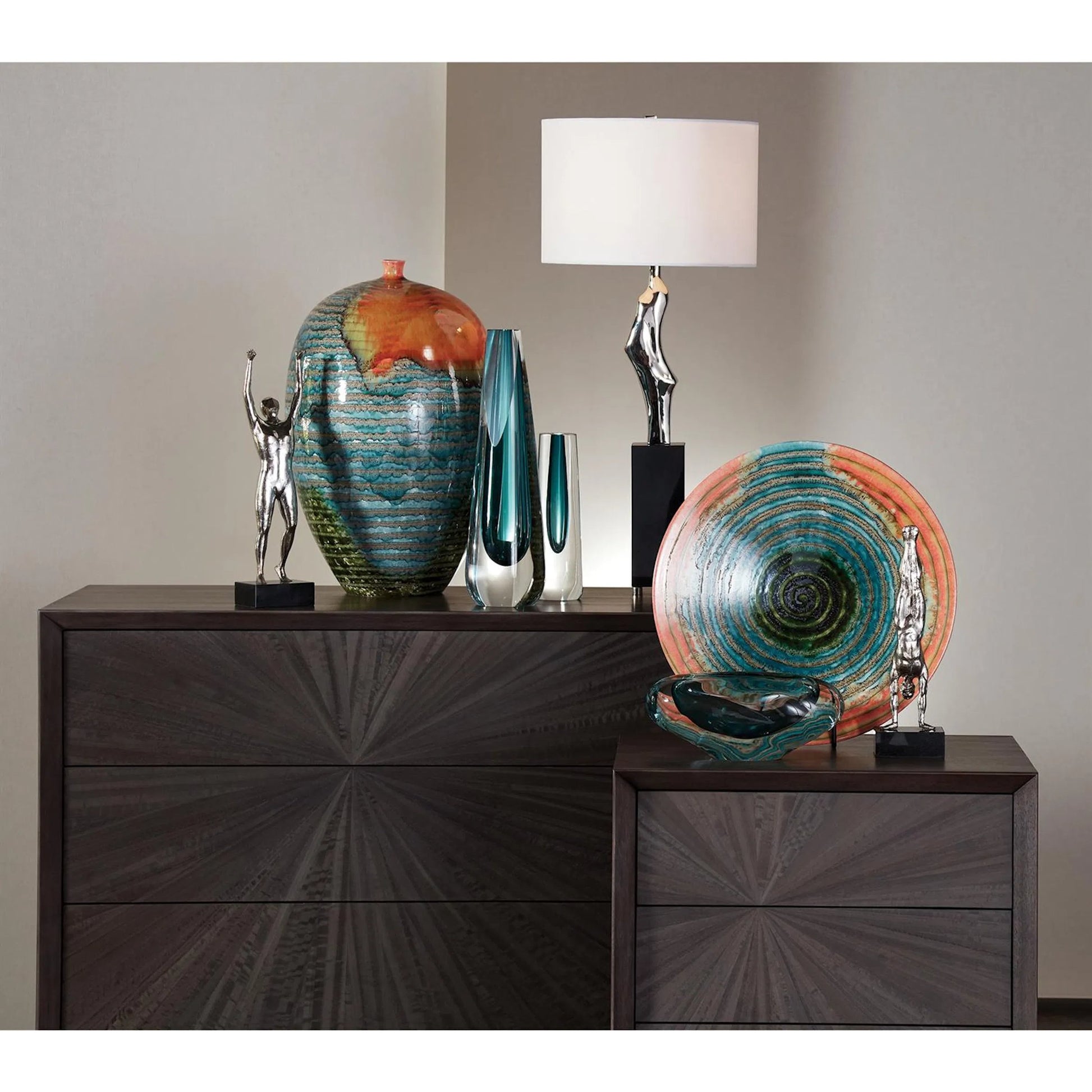Triangle Cut Glass Vase by Global Views. Made from art glass in a modern style.