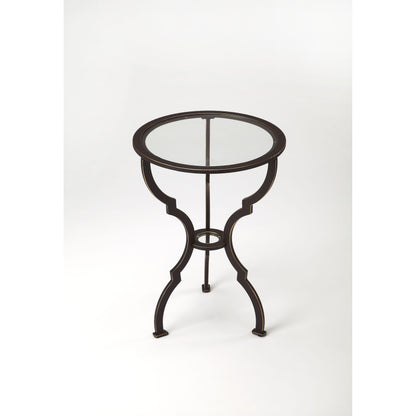 Yvonne Metal End Table by Butler Specialty Company in black and metalworks. Made from iron, glass in a modern style.