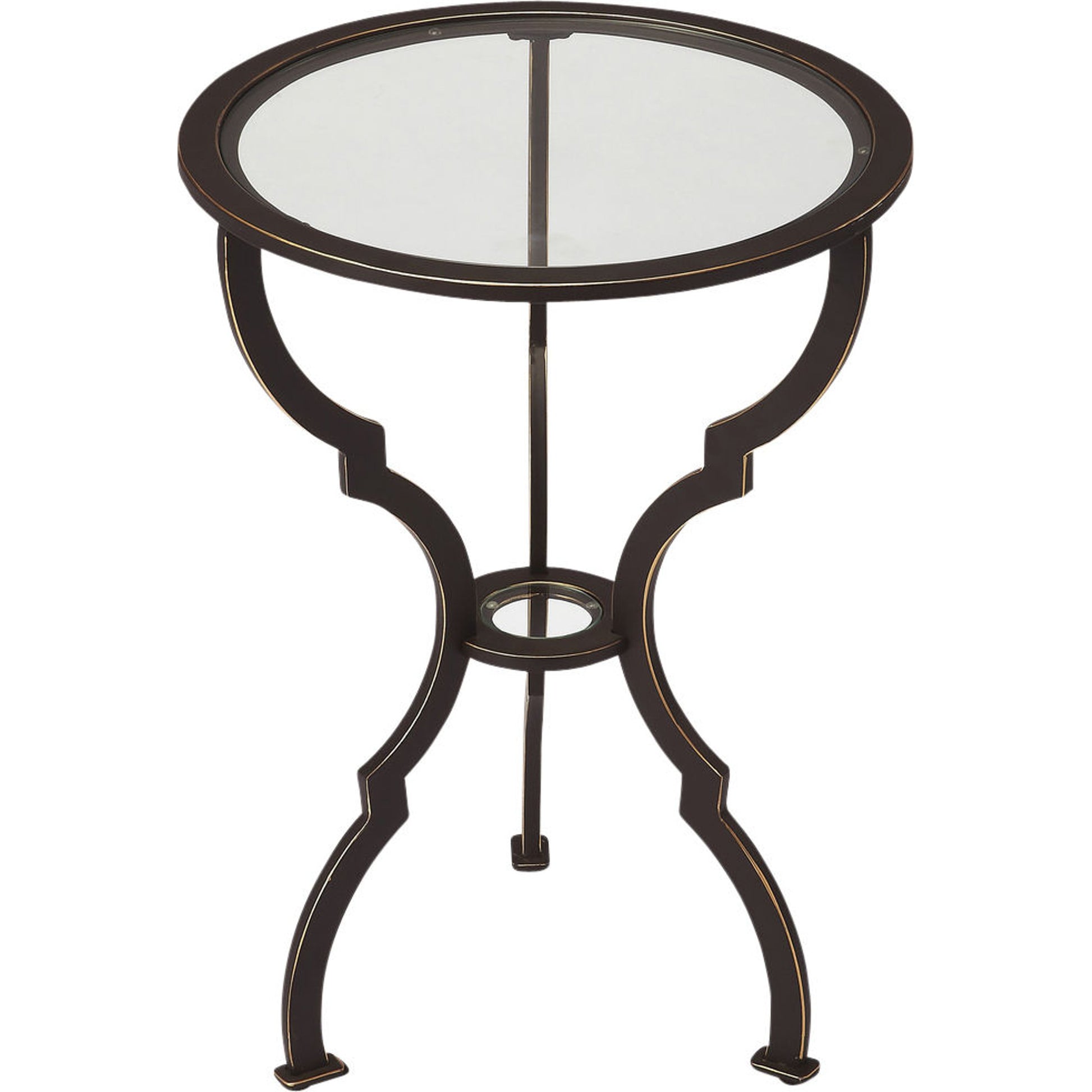 Yvonne Metal End Table by Butler Specialty Company in black and metalworks. Made from iron, glass in a modern style.