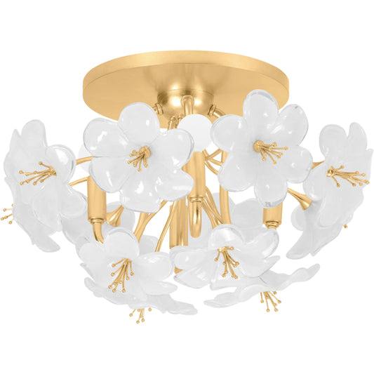 Hygea Flush Mount by Corbett in gold leaf. Made from iron in a unique style.