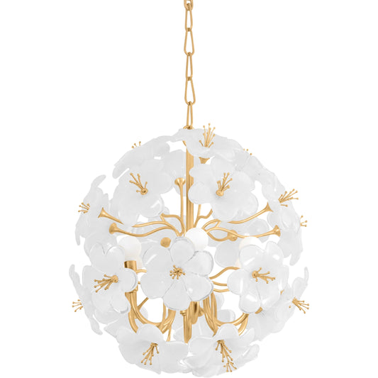 Hygea Chandelier by Corbett in gold leaf. Made from iron in a unique style.