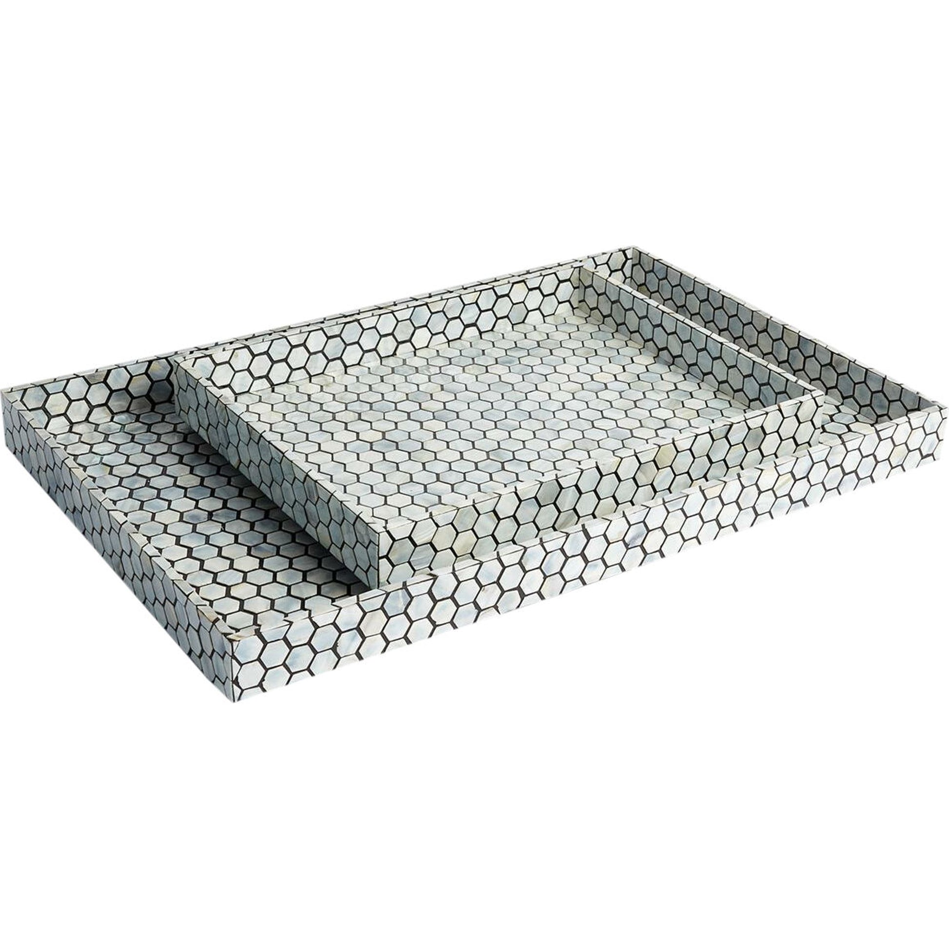 Mother of Pearl Tray by Global Views. Made from mdf, plywood, mother of pearl in a coastal style.