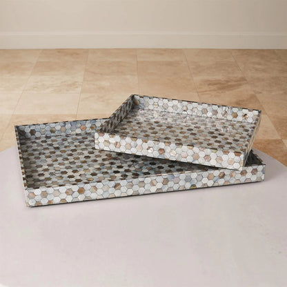 Mother of Pearl Tray by Global Views. Made from mdf, plywood, mother of pearl in a coastal style.
