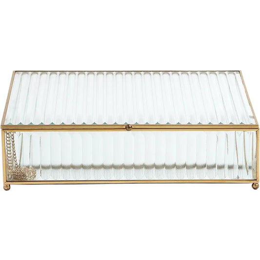 Reeded Glass Box by Global Views in clear. Made from copper, glass in a transitional style.