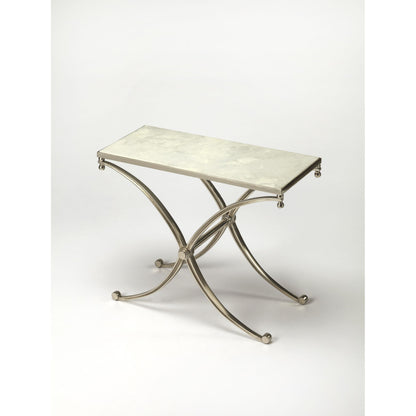 Duvall Marble End Table by Butler Specialty Company in silver and modern expressions. Made from aluminium, iron, white marble in a modern style.