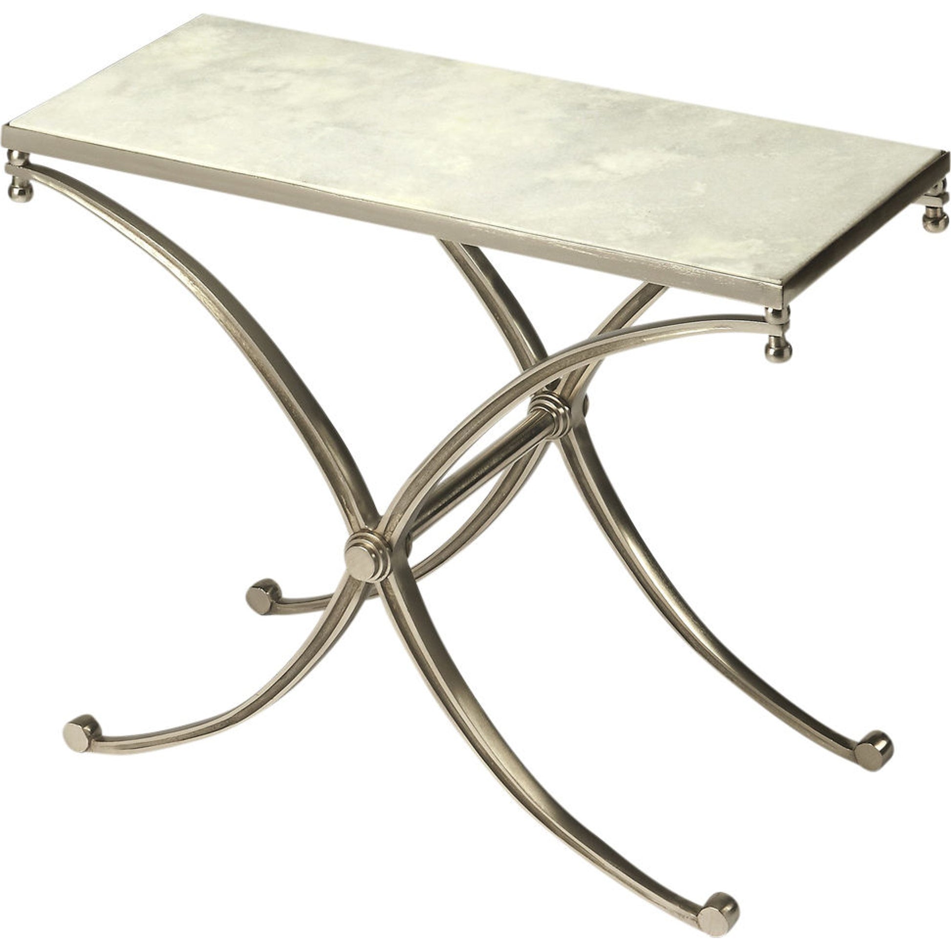 Duvall Marble End Table by Butler Specialty Company in silver and modern expressions. Made from aluminium, iron, white marble in a modern style.
