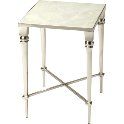 Darrieux Marble End Table by Butler Specialty Company in silver and modern expressions. Made from aluminium, iron, white marble in a modern style.