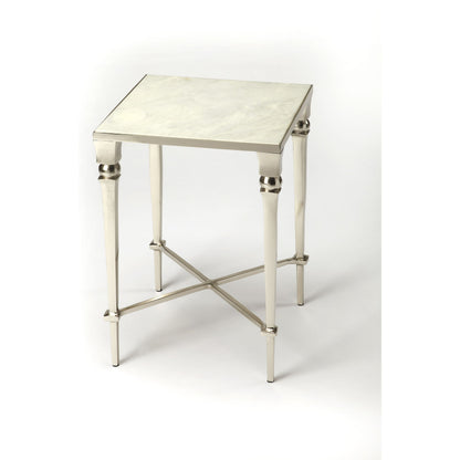Darrieux Marble End Table by Butler Specialty Company in silver and modern expressions. Made from aluminium, iron, white marble in a modern style.