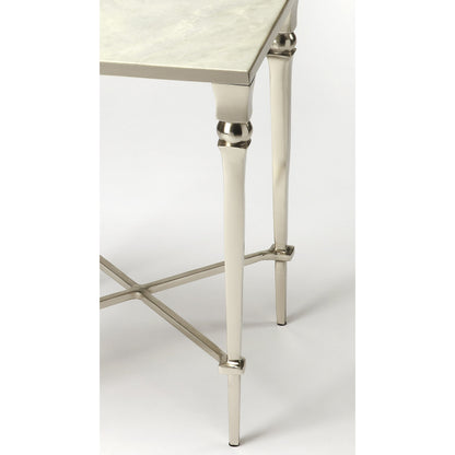 Darrieux Marble End Table by Butler Specialty Company in silver and modern expressions. Made from aluminium, iron, white marble in a modern style.