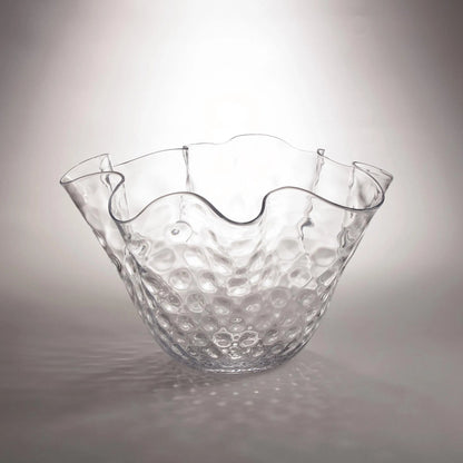 Honeycomb Optic Wavy Bowl by Global Views. Made from glass in a modern style.