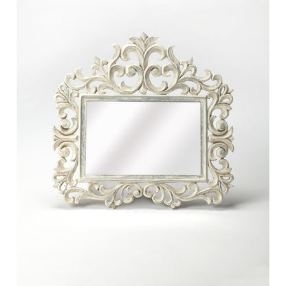 Favart Carved Wall Mirror by Butler Specialty Company in white and artifacts. Made from mdf, mirrored glass in a traditional style.
