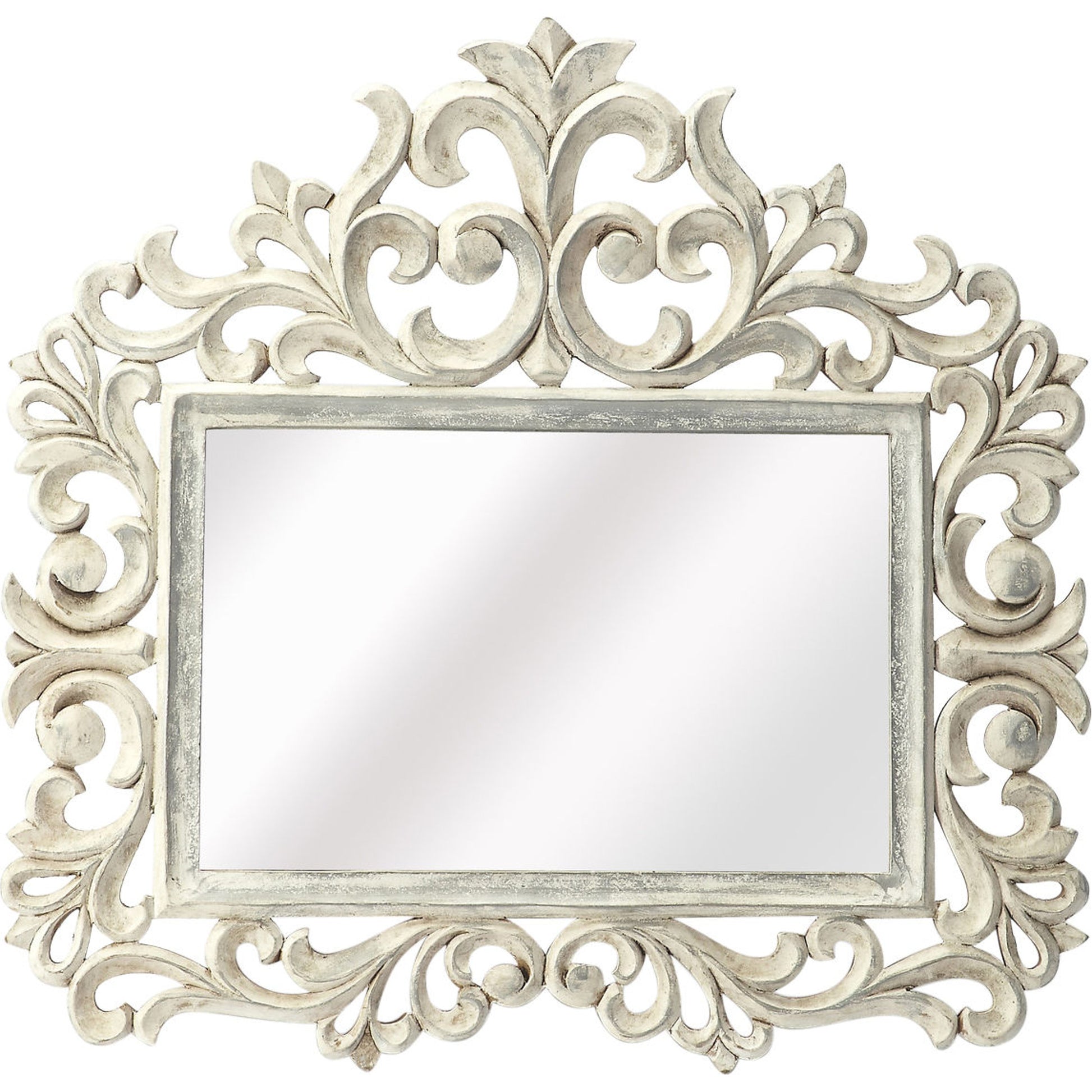 Favart Carved Wall Mirror by Butler Specialty Company in white and artifacts. Made from mdf, mirrored glass in a traditional style.