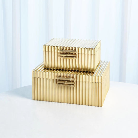 Corrugated Bamboo Box Rug by Global Views. Made from brass in a unique style.