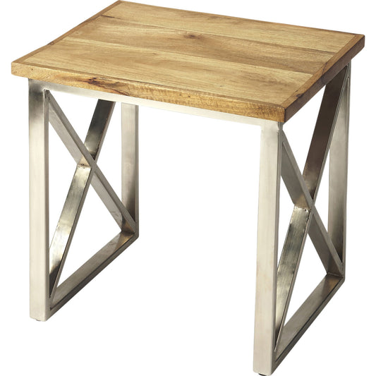 Laudan Industrial Chic End Table by Butler Specialty Company in multi-color and industrial chic. Made from iron, mango wood solids in a modern style.