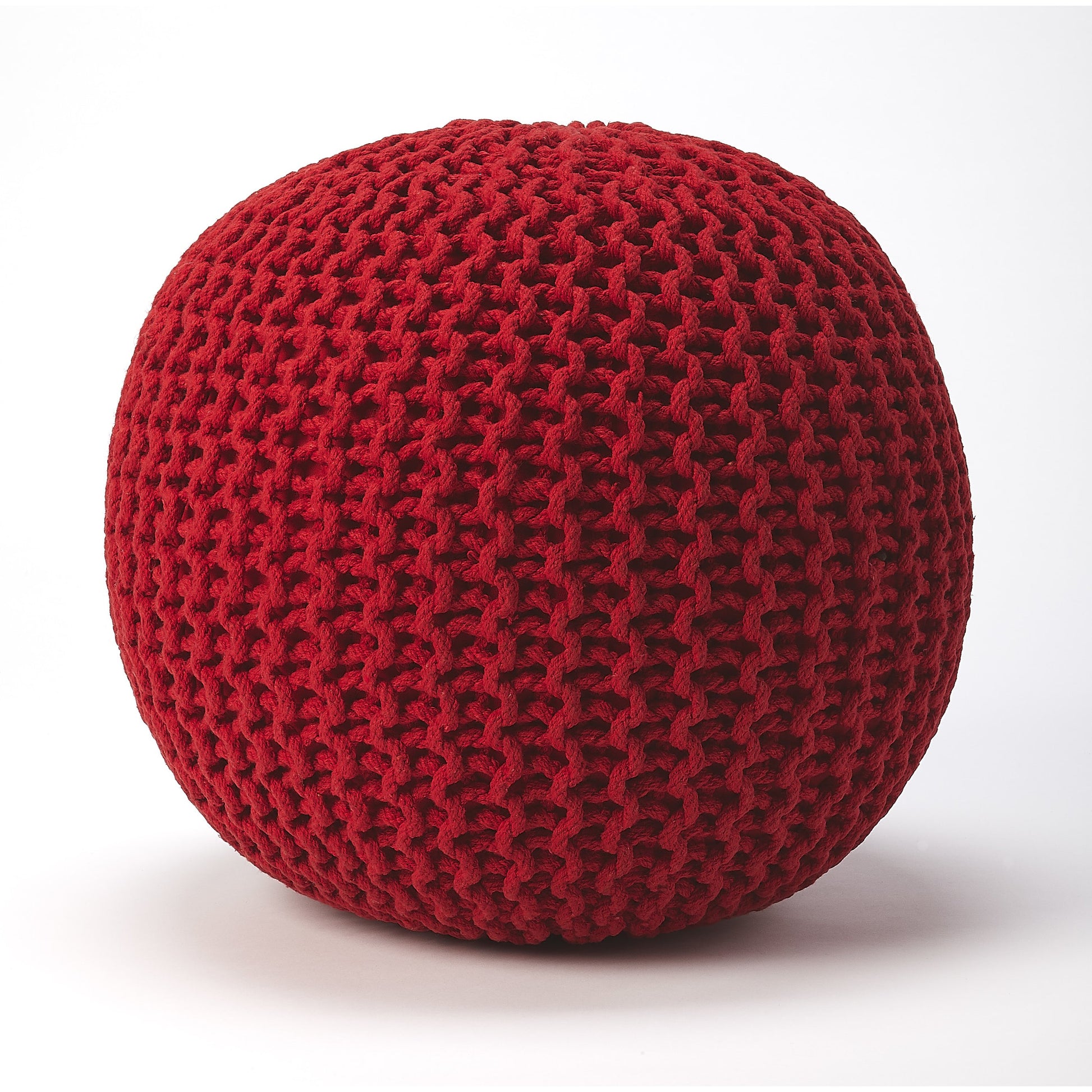 Pincushion Woven Pouf by Butler Specialty Company. Made from fabric: jute, fill: thermocol beans in a coastal style.