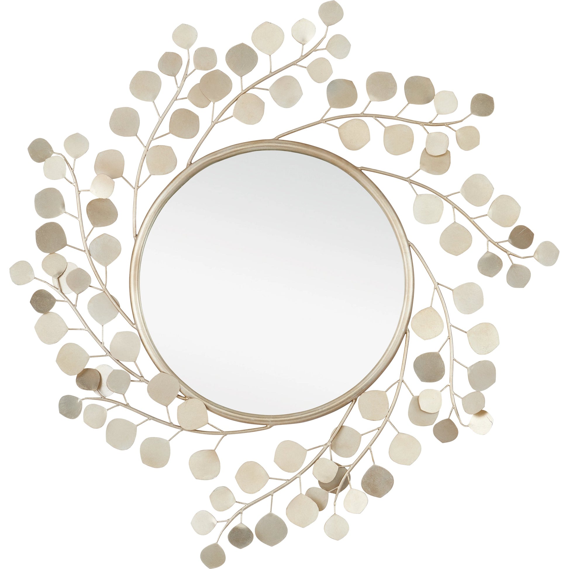 Lunaria Mirror by Currey and Company in contemporary silver leaf, mirror. Made from wrought iron, glass in a modern style.
