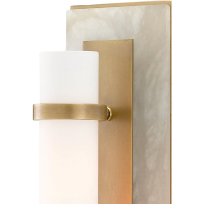 Bruneau Wall Sconce by Currey and Company. Made from alabaster, steel, glass in a modern style.