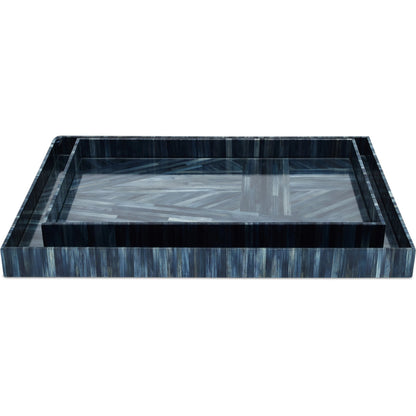 Winter Harvest Tray Set by Currey and Company in blue. Made from straw, glass, engineered wood in a modern style.