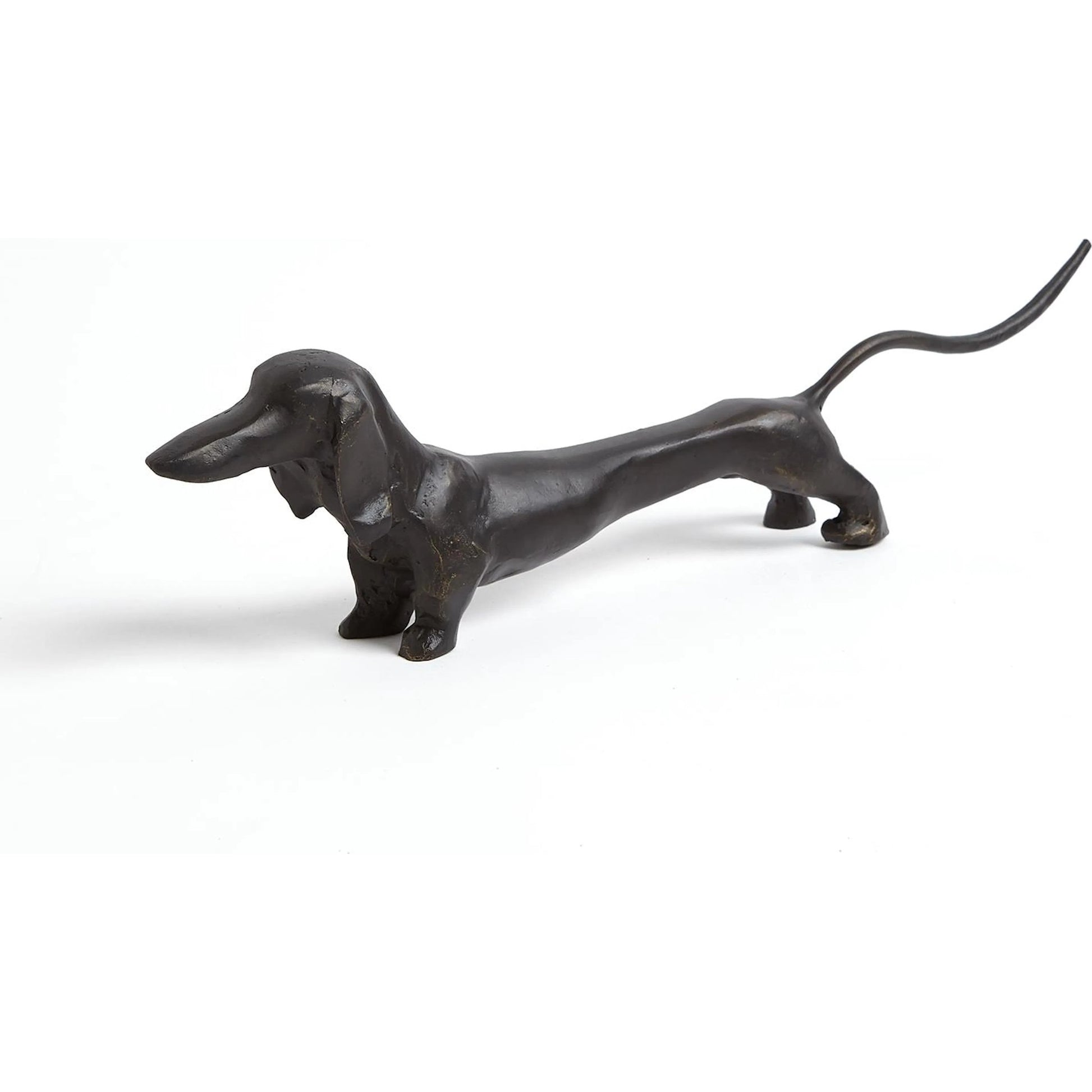Dachshund Hound Sculpture by Global Views in bronze. Made from cast iron in a eclectic & global style.