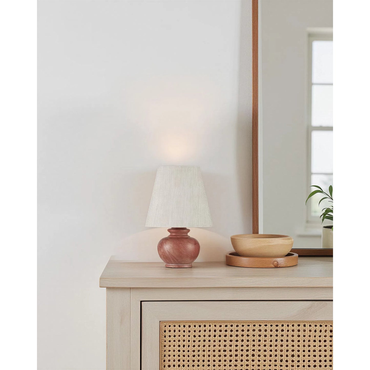 006 SI-2387128 | Lifestyle | Piccolo Pink Mini Table Lamp by Currey and Company in natural rose. Made from rosa cappuccino marble in a eclectic & global style.