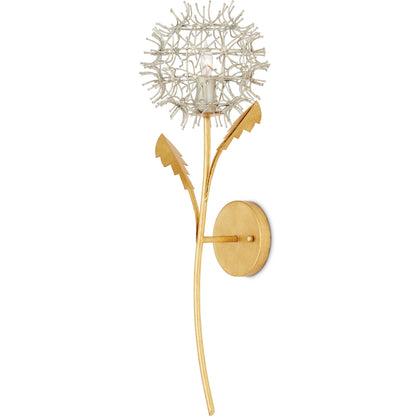 Dandelion Wall Sconce by Currey and Company in contemporary silver leaf, silver, contemporary gold leaf. Made from wrought iron in a modern style.