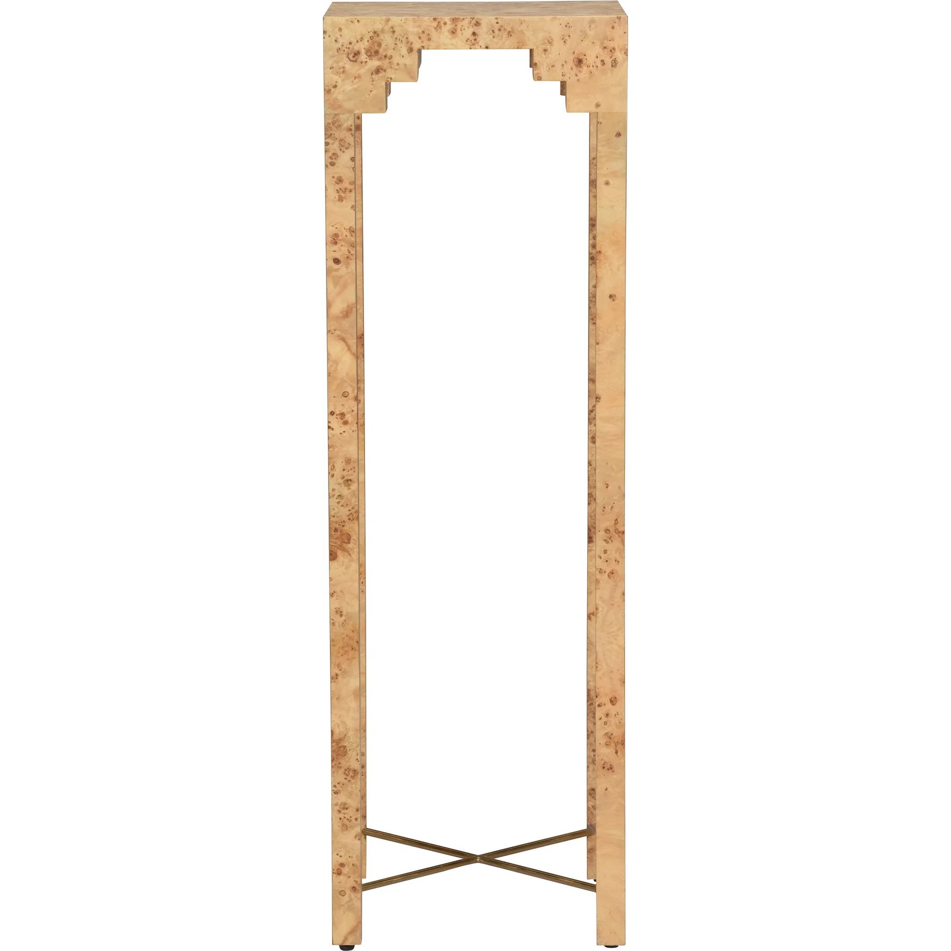 Falls Pedestal by Chelsea House in brown, gold and mappa burl, antique brass. Made from unique in a modern style.