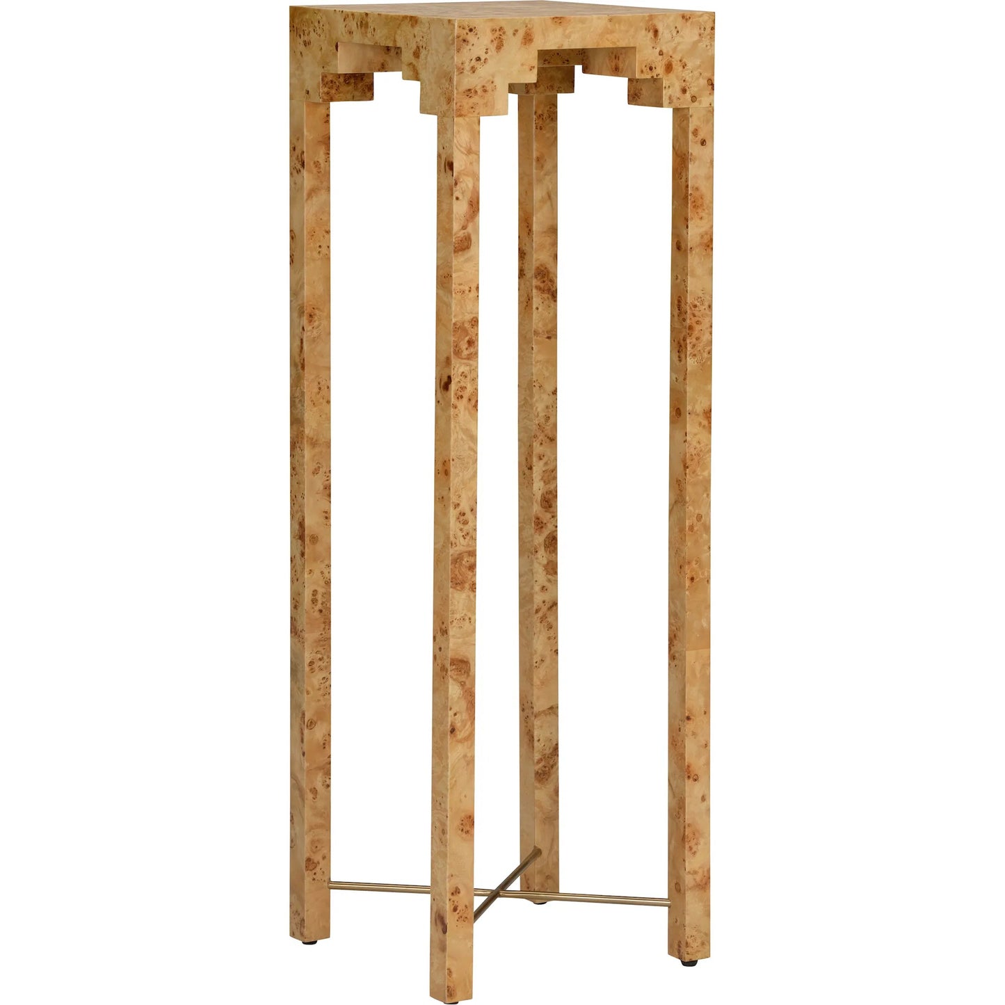 001 SI-2334805 | Primary Silo | Falls Pedestal by Chelsea House in brown, gold and mappa burl, antique brass. Made from unique in a modern style.