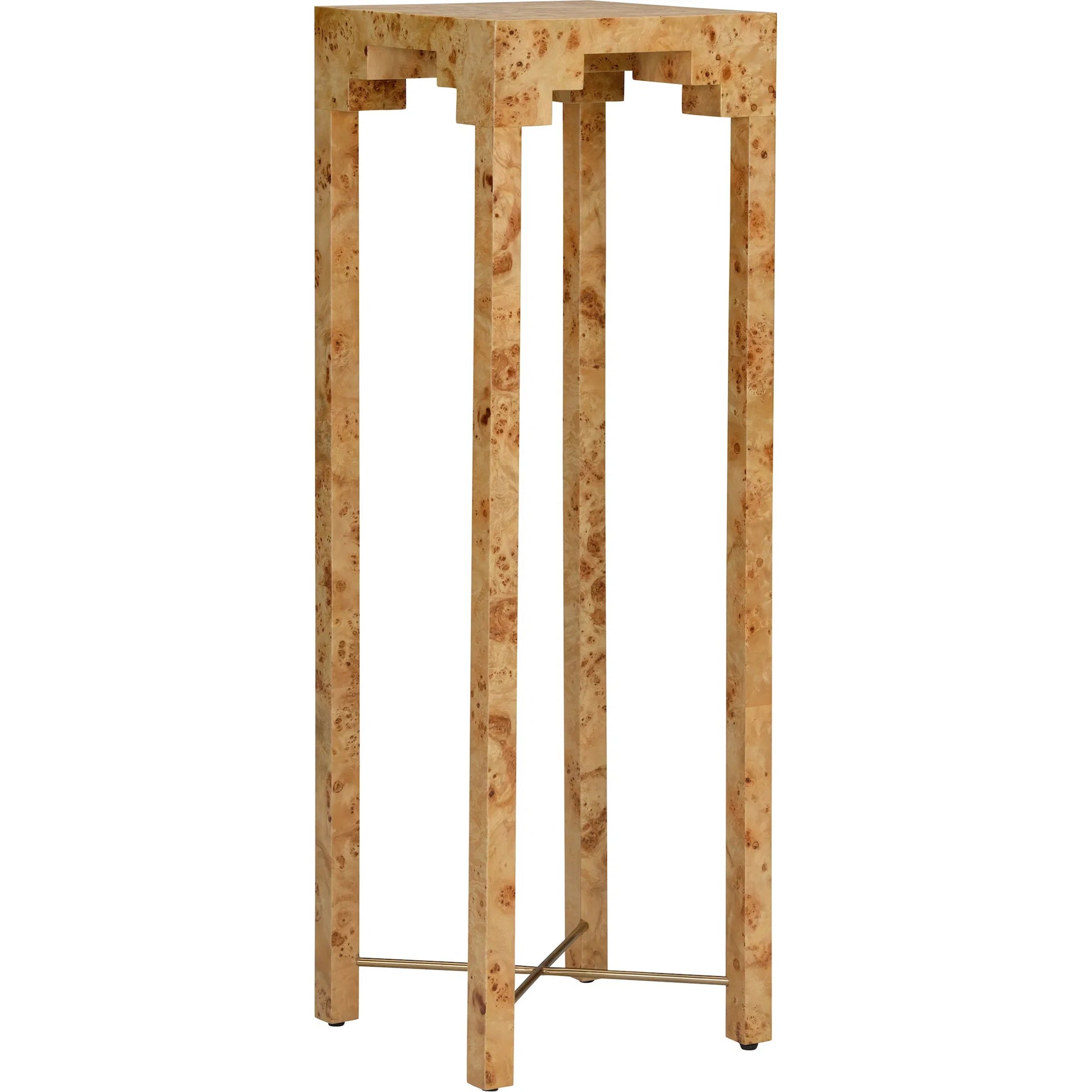 Falls Pedestal by Chelsea House in brown, gold and mappa burl, antique brass. Made from unique in a modern style.