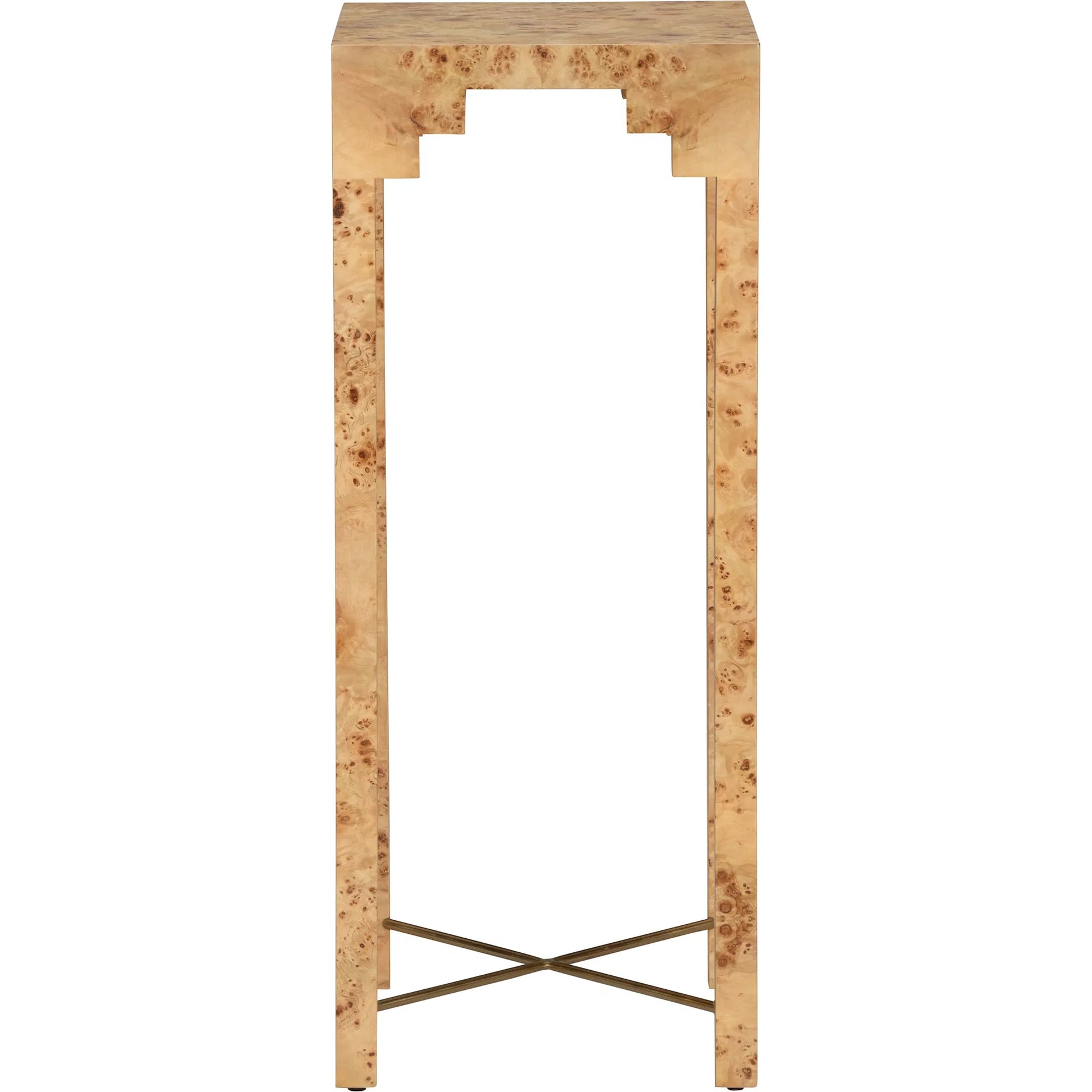 Falls Pedestal by Chelsea House in brown, gold and mappa burl, antique brass. Made from unique in a modern style.