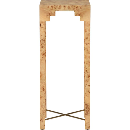Falls Pedestal by Chelsea House in brown, gold and mappa burl, antique brass. Made from unique in a modern style.