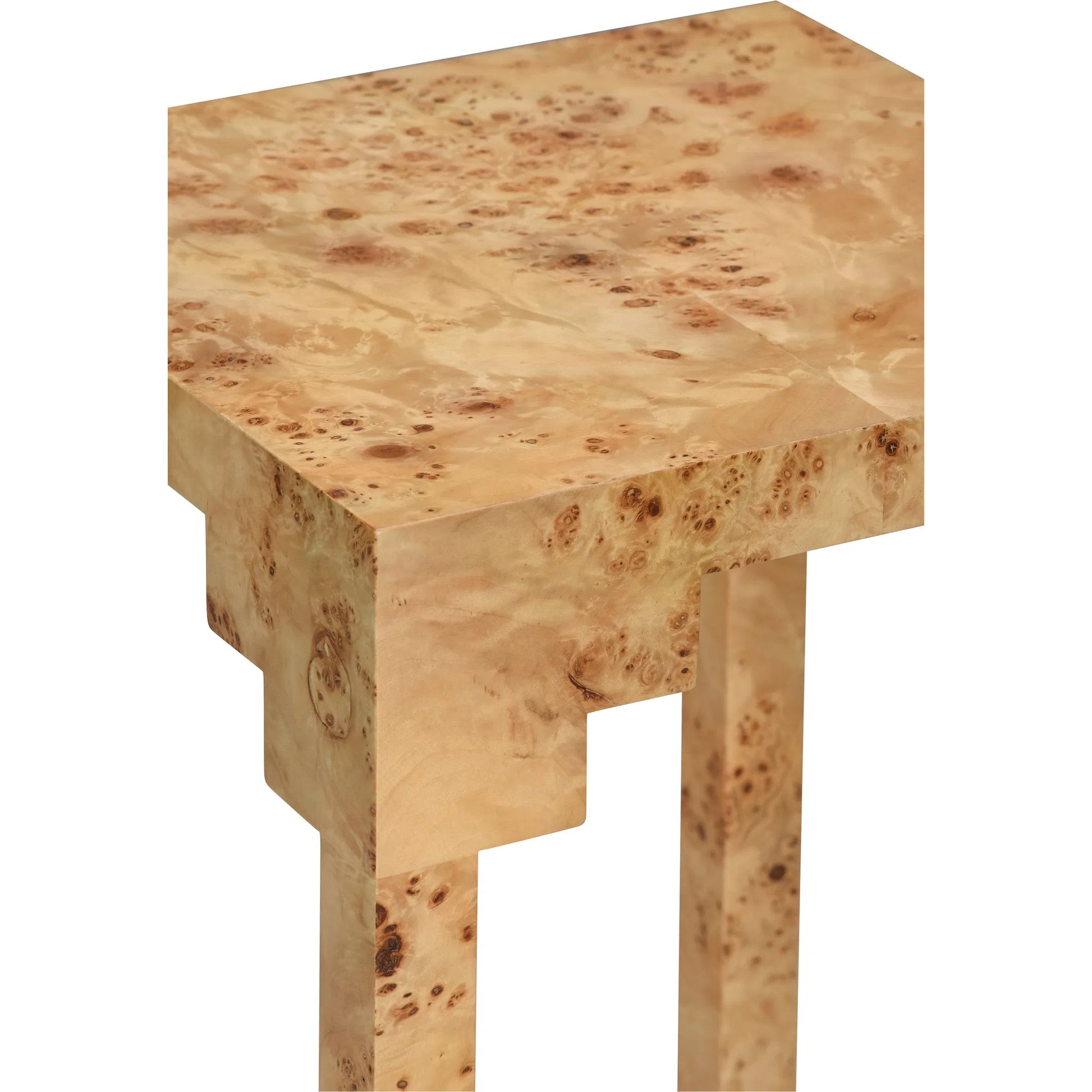 Falls Pedestal by Chelsea House in brown, gold and mappa burl, antique brass. Made from unique in a modern style.