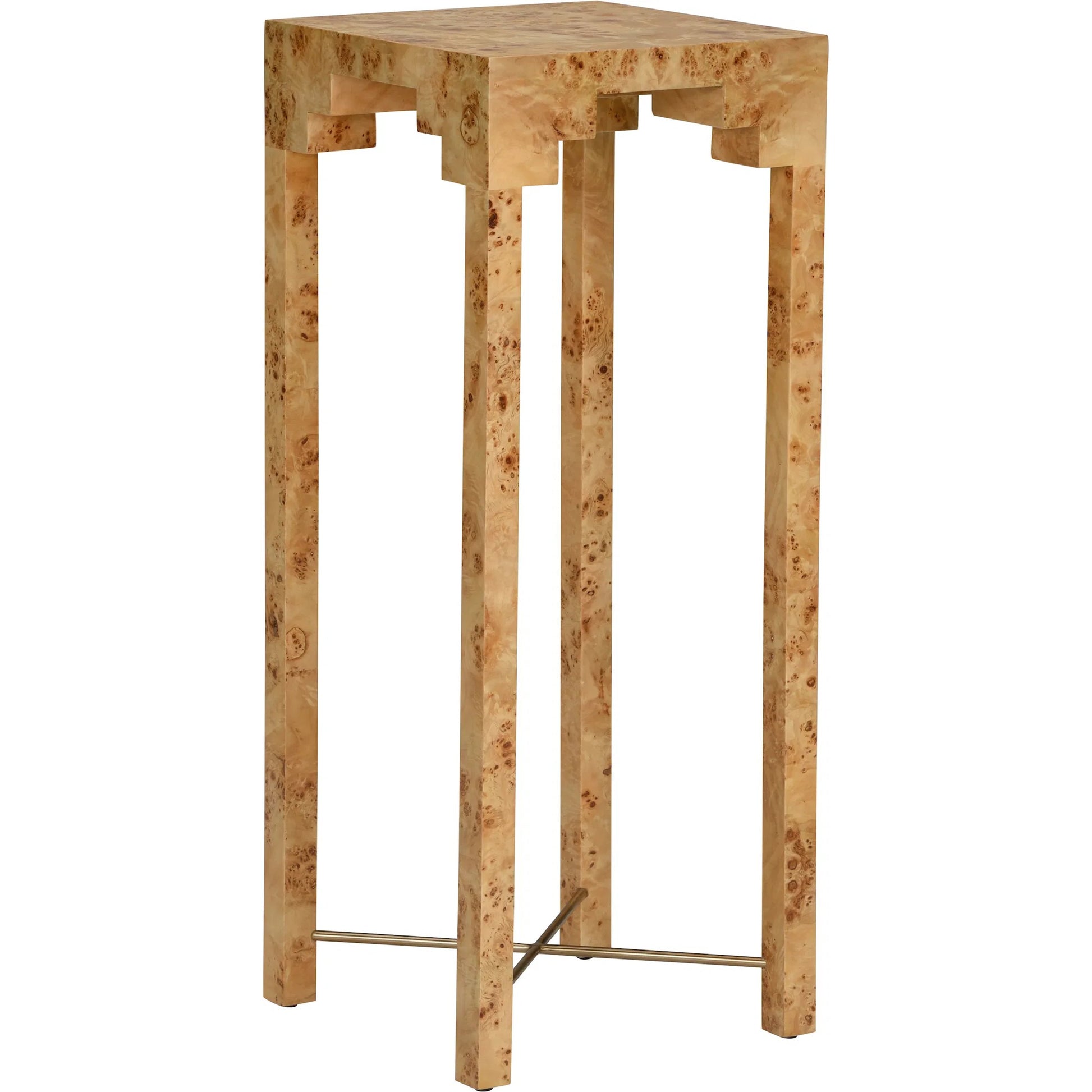 Falls Pedestal by Chelsea House in brown, gold and mappa burl, antique brass. Made from unique in a modern style.