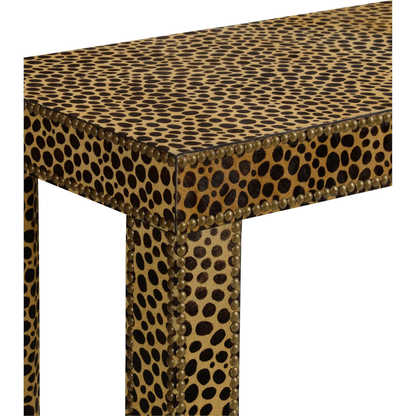 004 SI-2334881 | Closeup | Leopard Console Table by Chelsea House in brown, black and cheetah print. Made from unique in a eclectic & global style.