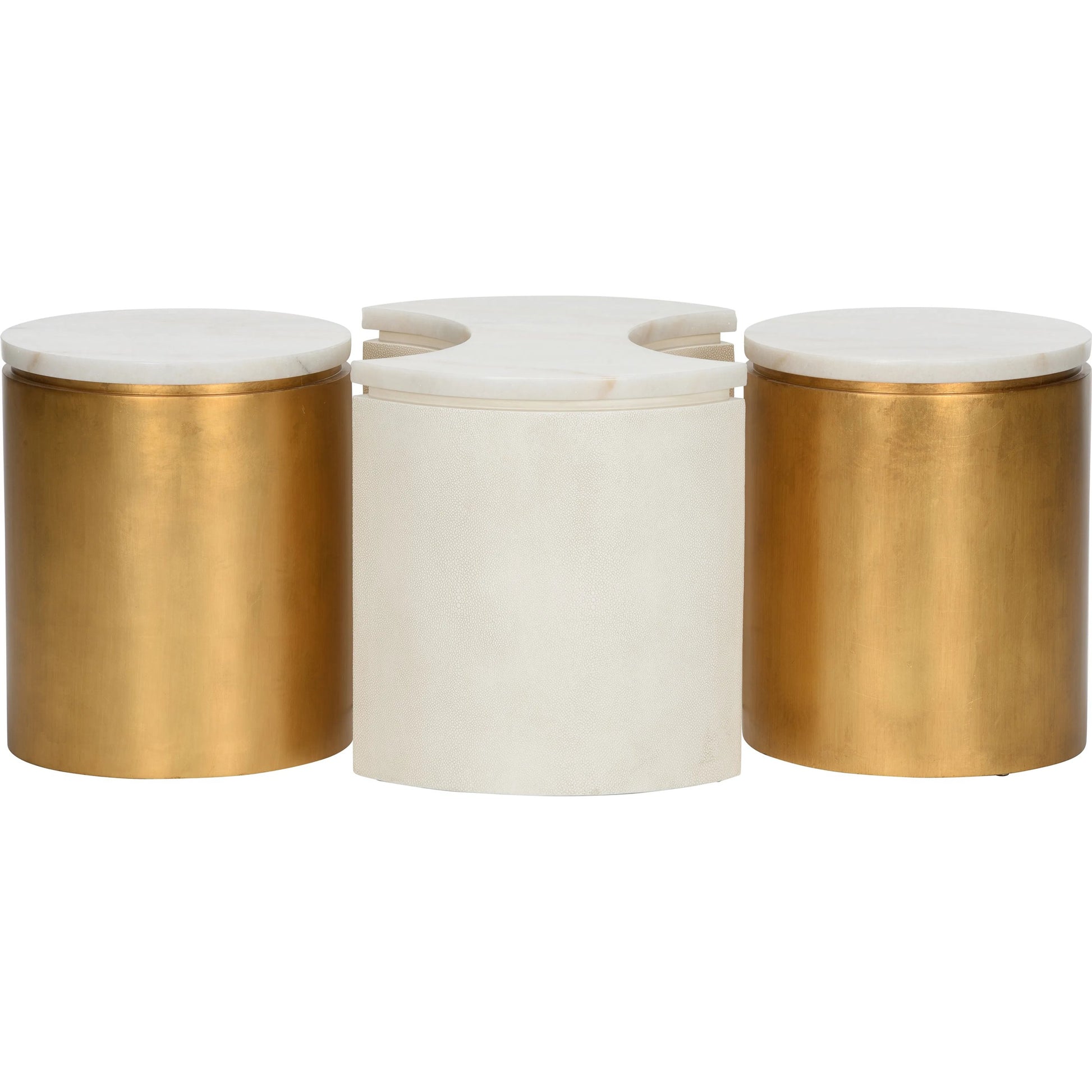 Chain Table Set by Chelsea House in white, cream, gold and cream, antique gold, natural white. Made from unique in a transitional style.
