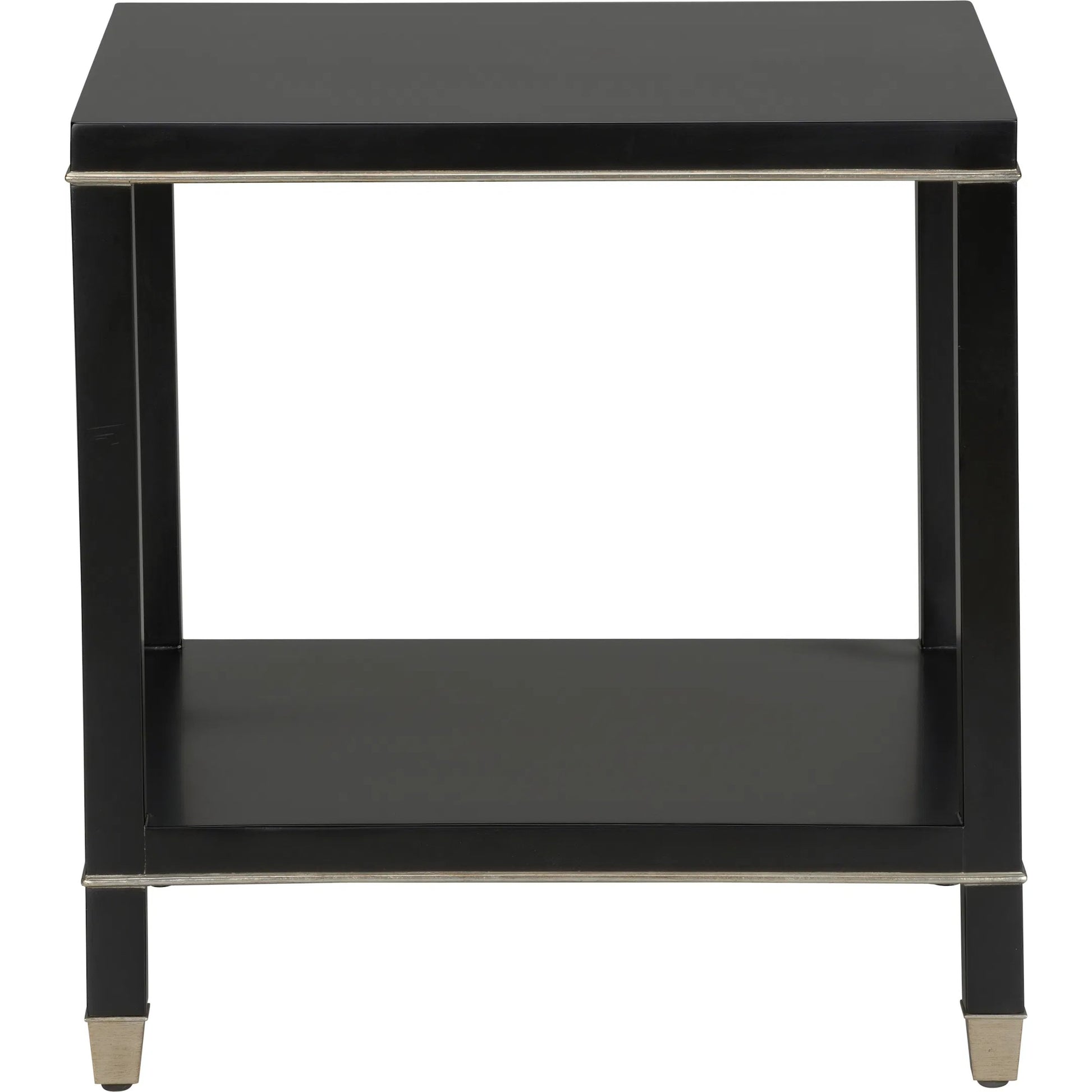 Jeza Side Table by Chelsea House in black, silver and black, antique silver leaf. Made from unique in a transitional style.