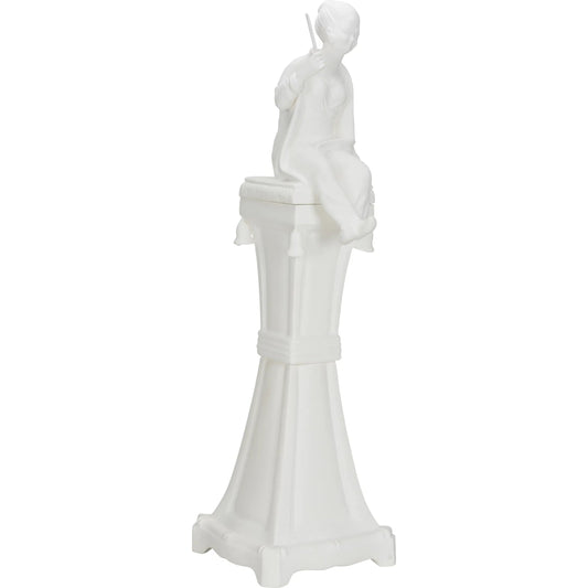 Chinoserie Woman on Pedestal by Chelsea House in matte white glaze. Made from unique in a unique style.
