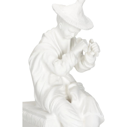 Chinese Man on Pedestal by Chelsea House in matte white glaze. Made from unique in a modern style.