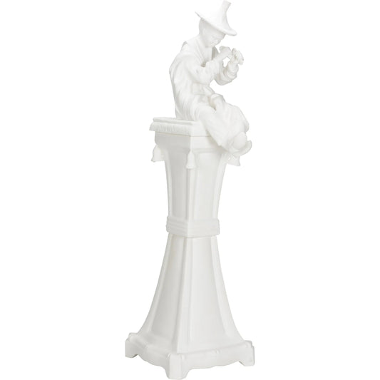 Chinese Man on Pedestal by Chelsea House in matte white glaze. Made from unique in a unique style.