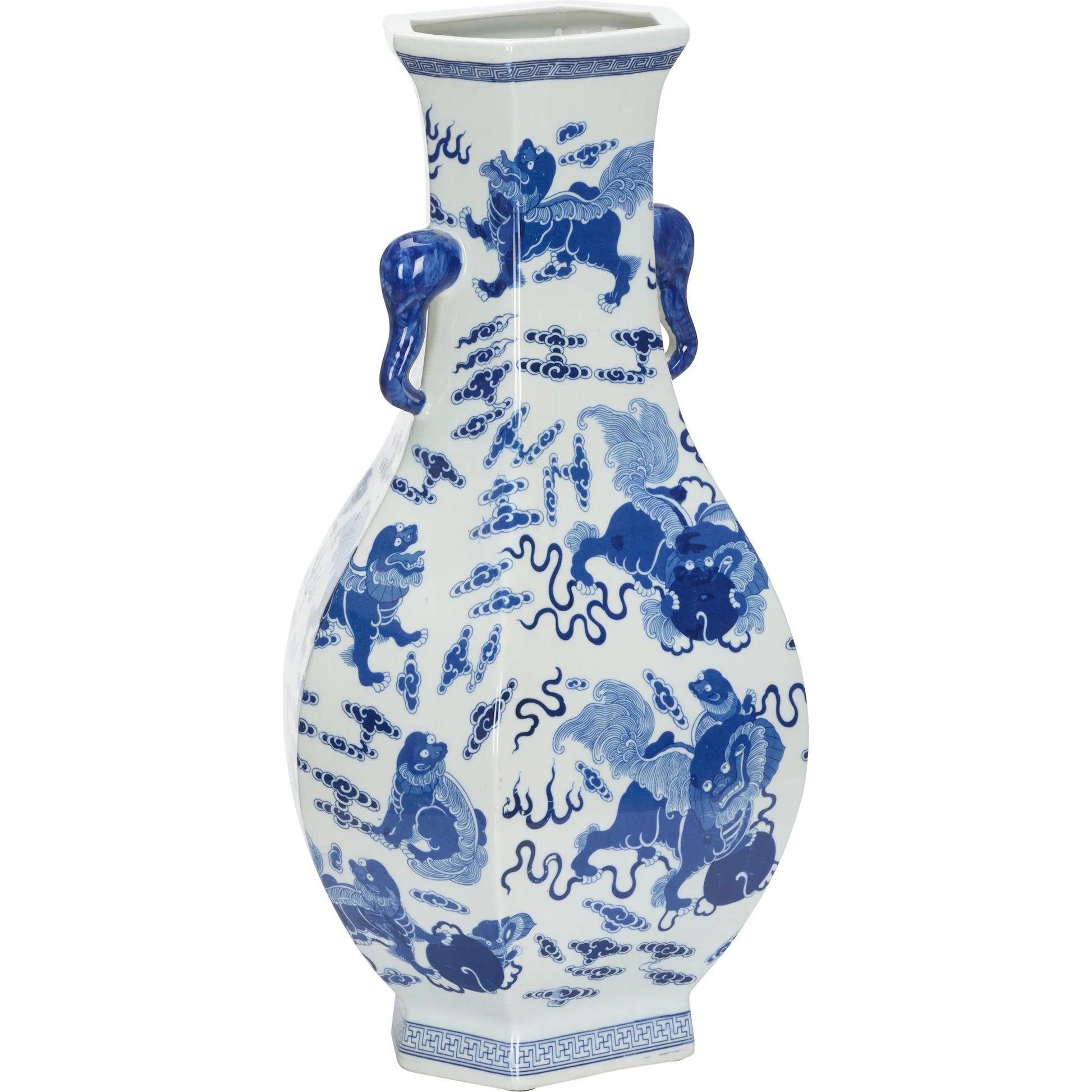 Shi Vase by Chelsea House in blue, white, cream and blue, white glaze. Made from unique in a traditional style.